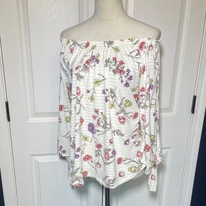 Lauren Ralph Lauren On/Off Shoulder Floral Peasant Top Tie End Sleeves Large